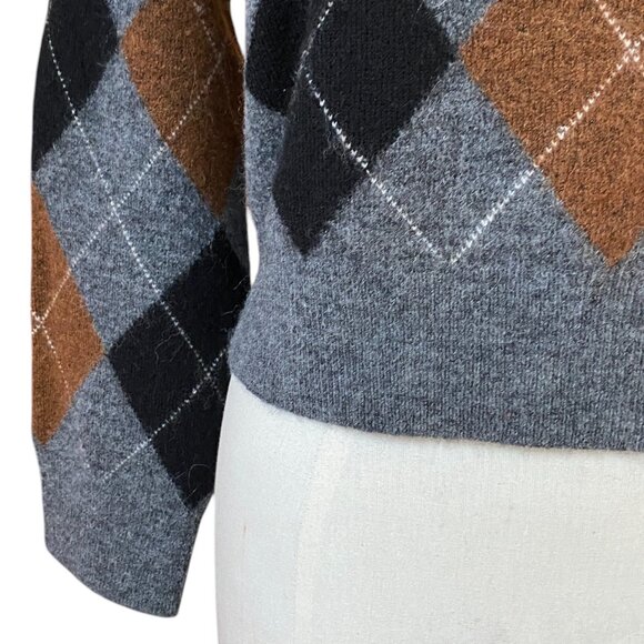 Rails Shae Wool Alpaca Argyle Cropped Sweater Polo Collar Preppy Dark Academia-M - Picture 4 of 12